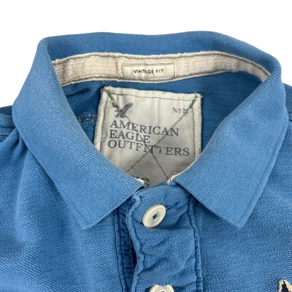 Vintage American Eagle Outfitters Light Blue Vintage Fit Patch Prep Polo Men XL - Picture 7 of 12